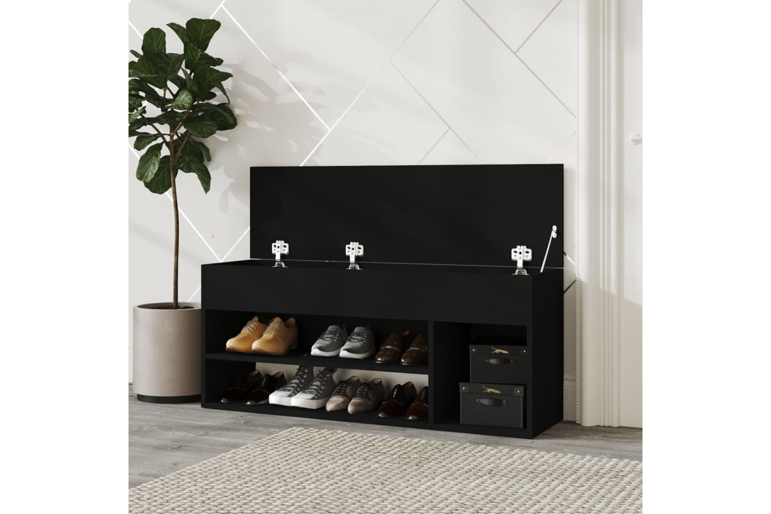 vidaXL 808757 Shoe Bench Black 105x30x45cm Engineered Wood