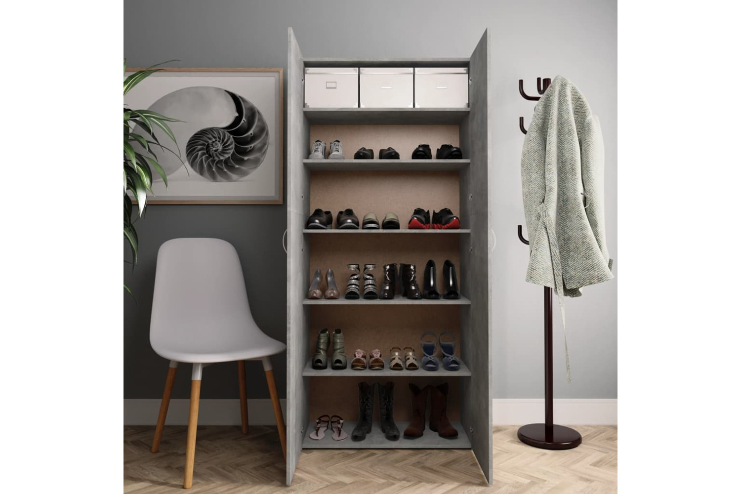 vidaXL 800292 Shoe Cabinet Concrete Grey 80x35.5x180cm Engineered Wood