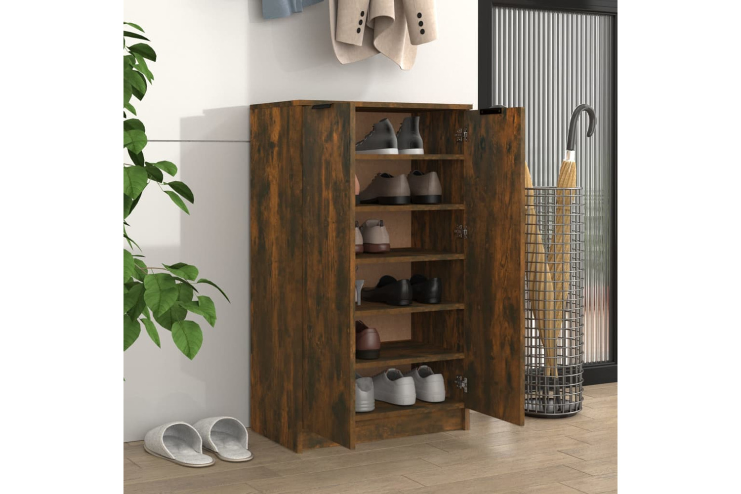 Vidaxl 817108 Shoe Cabinet Smoked Oak 59x35x100 Cm Engineered Wood