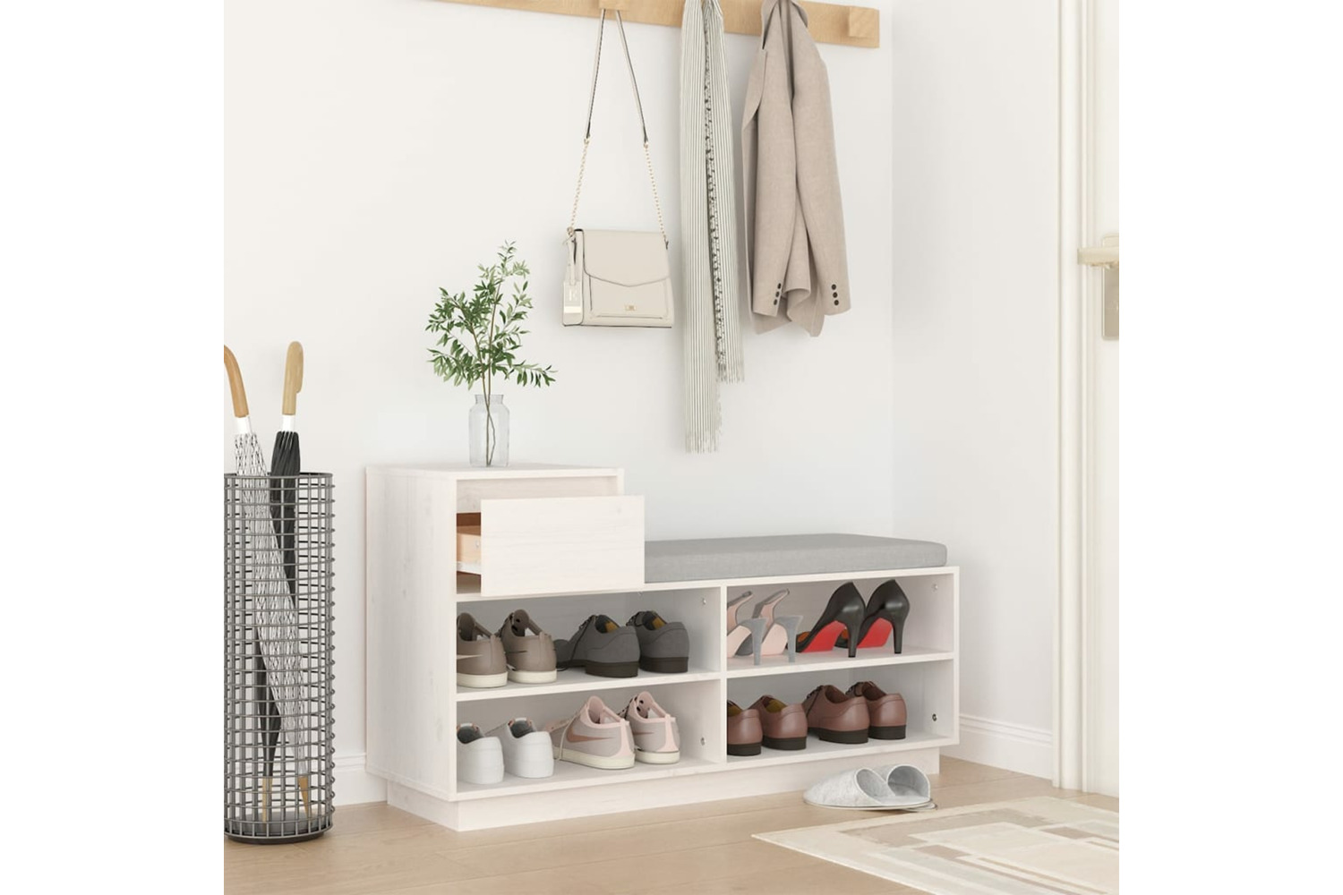 vidaXL 814450 Shoe Cabinet White 110x34x61cm Solid Wood Pine