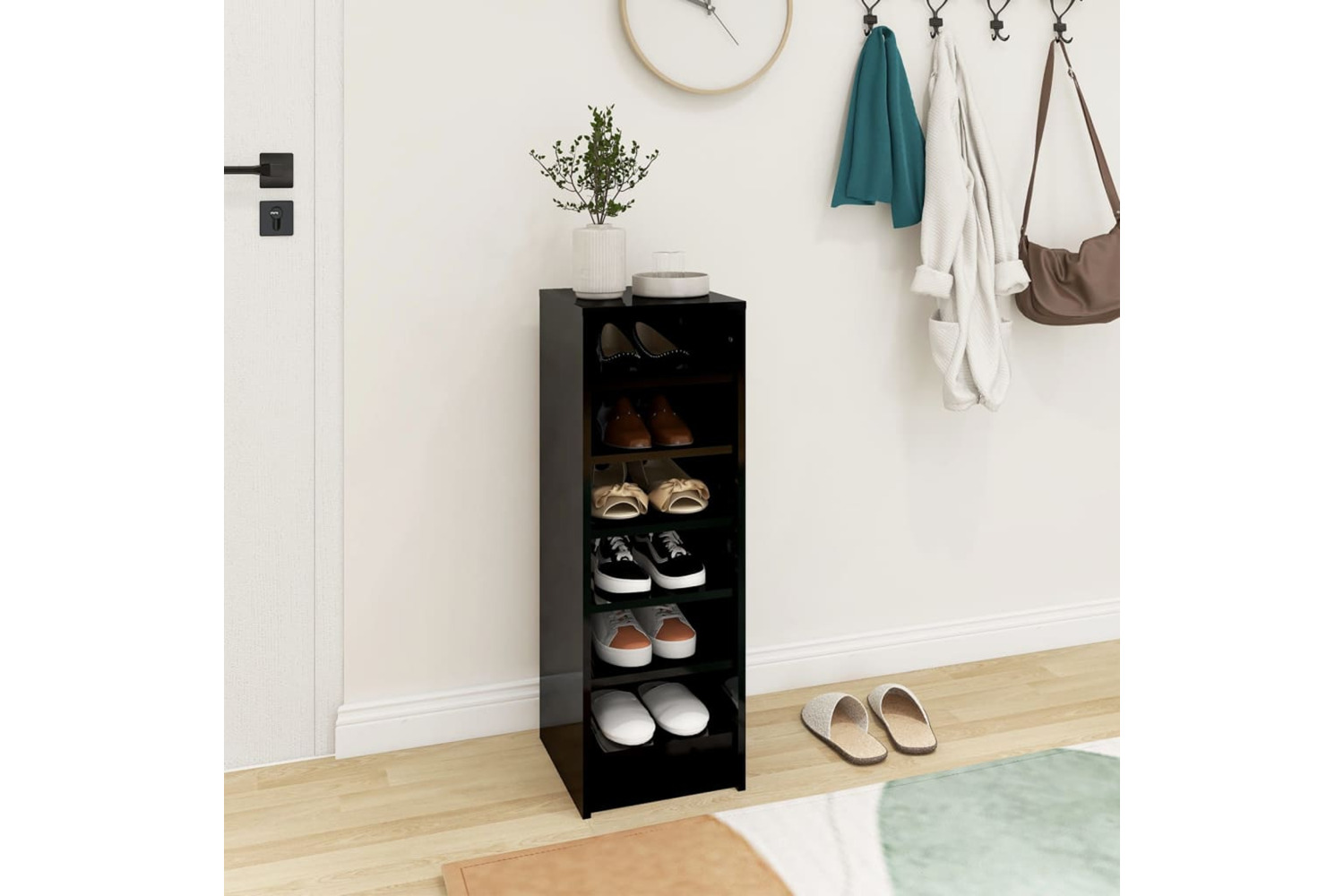 vidaXL 809006 Shoe Cabinet High Gloss Black 31.5x35x90cm Engineered Wood