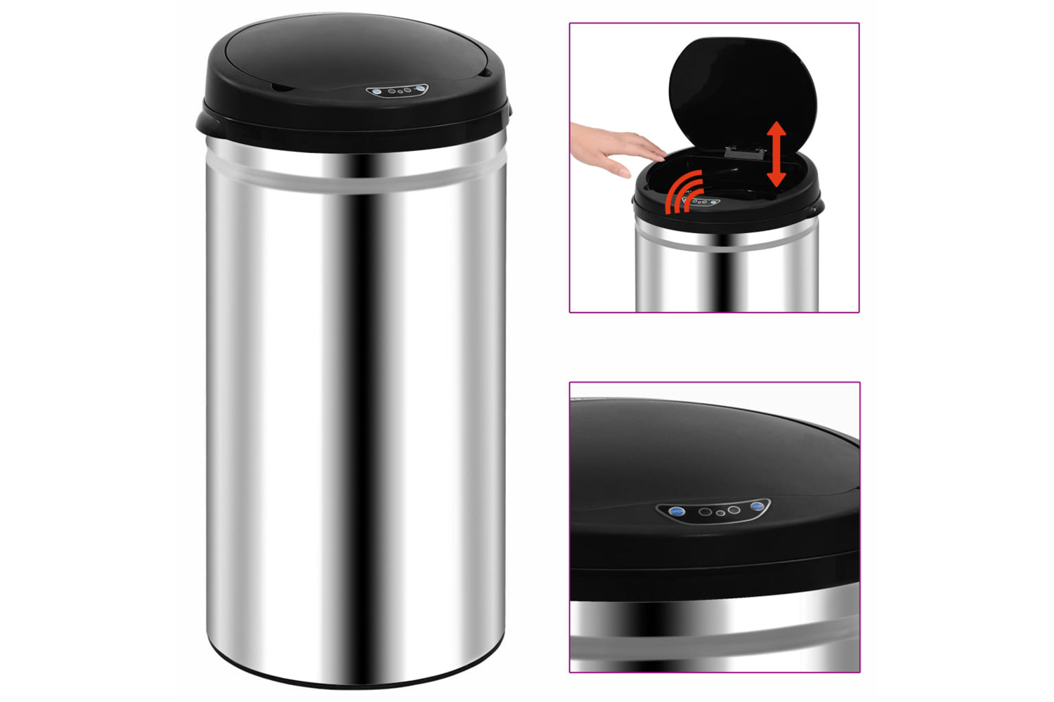 vidaXL 322694 Automatic Sensor Dustbin 50 L Stainless Steel