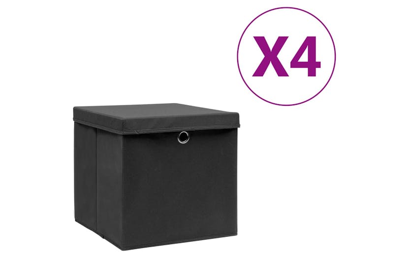 Vidaxl 325188 Storage Boxes With Covers 4 Pcs 28x28x28 Cm Black