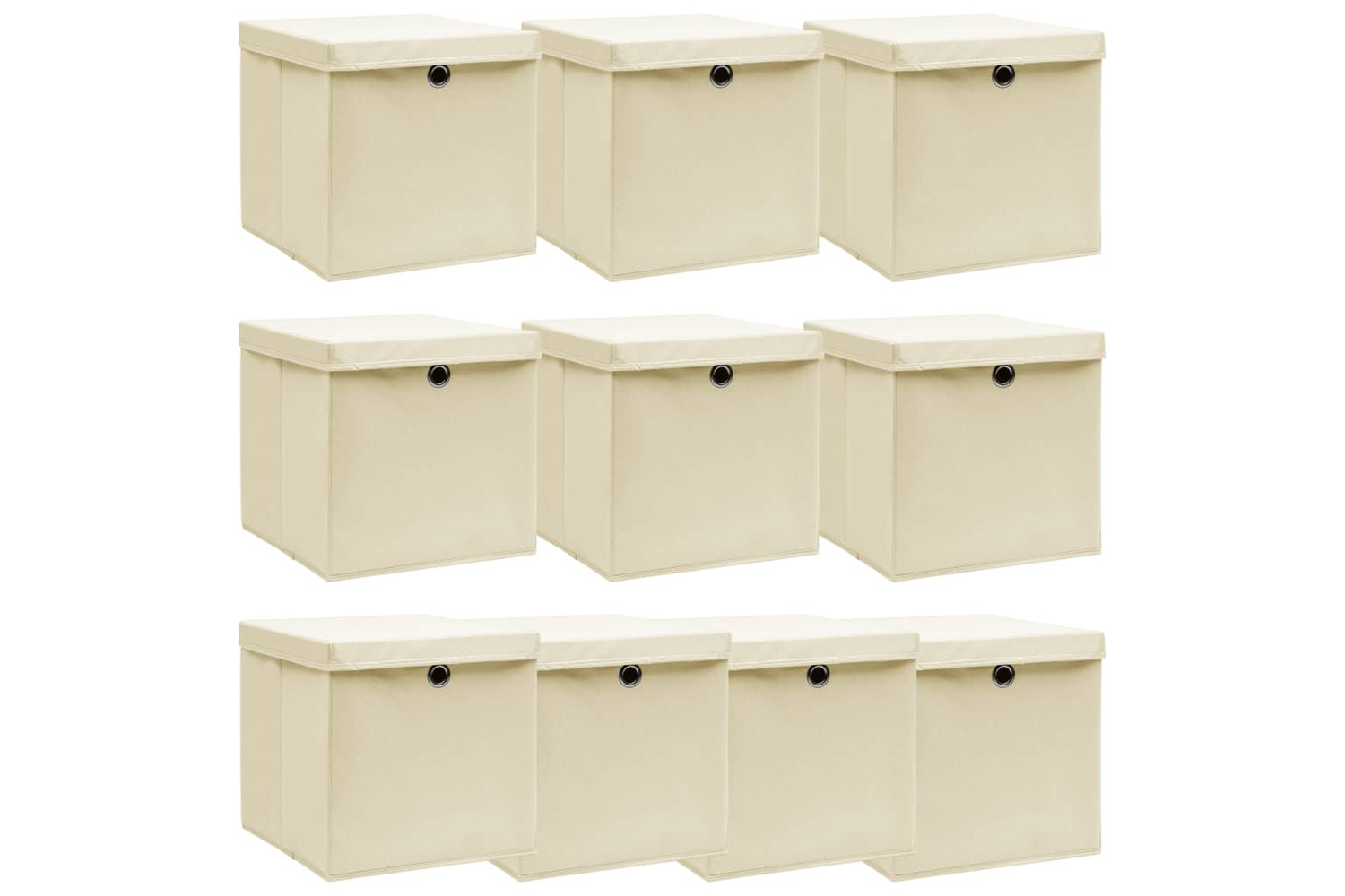Vidaxl 288360 Storage Boxes With Lid 10 Pcs Cream 32x32x32 Cm Fabric