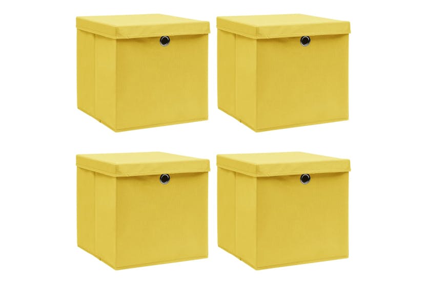Vidaxl 288366 Storage Boxes With Lids 4 Pcs Yellow 32x32x32 Cm Fabric