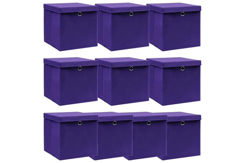 Vidaxl 288356 Storage Boxes With Lids 10 Pcs Purple 32x32x32 Cm Fabric