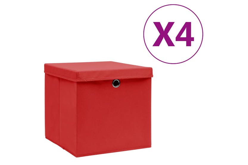 Vidaxl 325220 Storage Boxes With Covers 4 Pcs 28x28x28 Cm Red