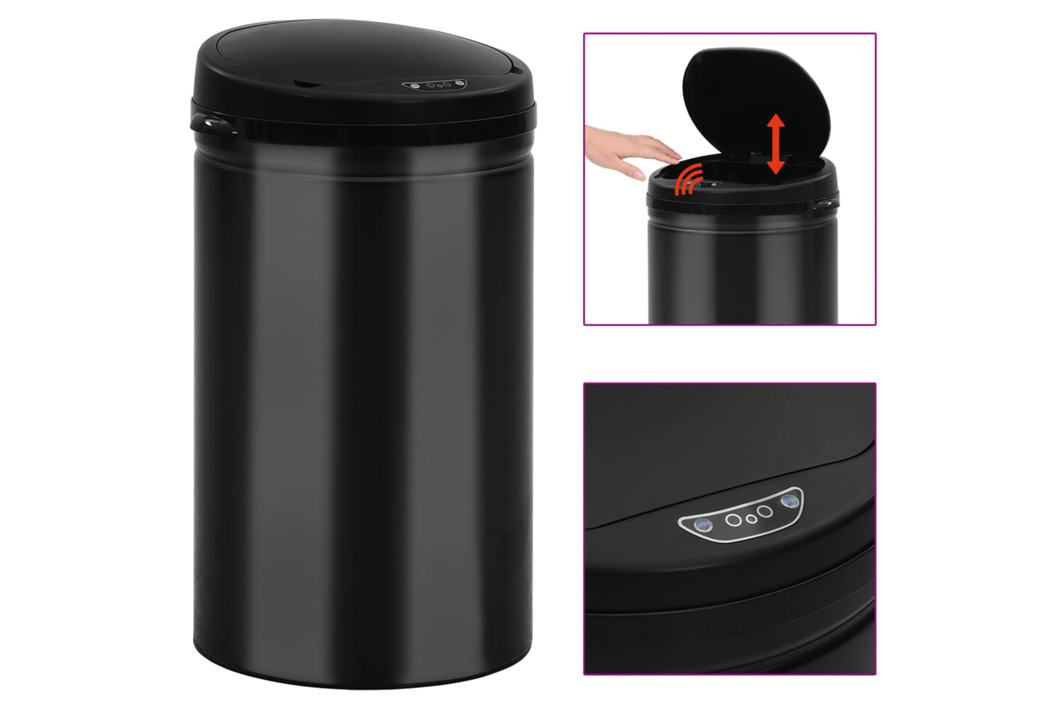 vidaXL 322699 Automatic Sensor Dustbin 40 L Carbon Steel Black