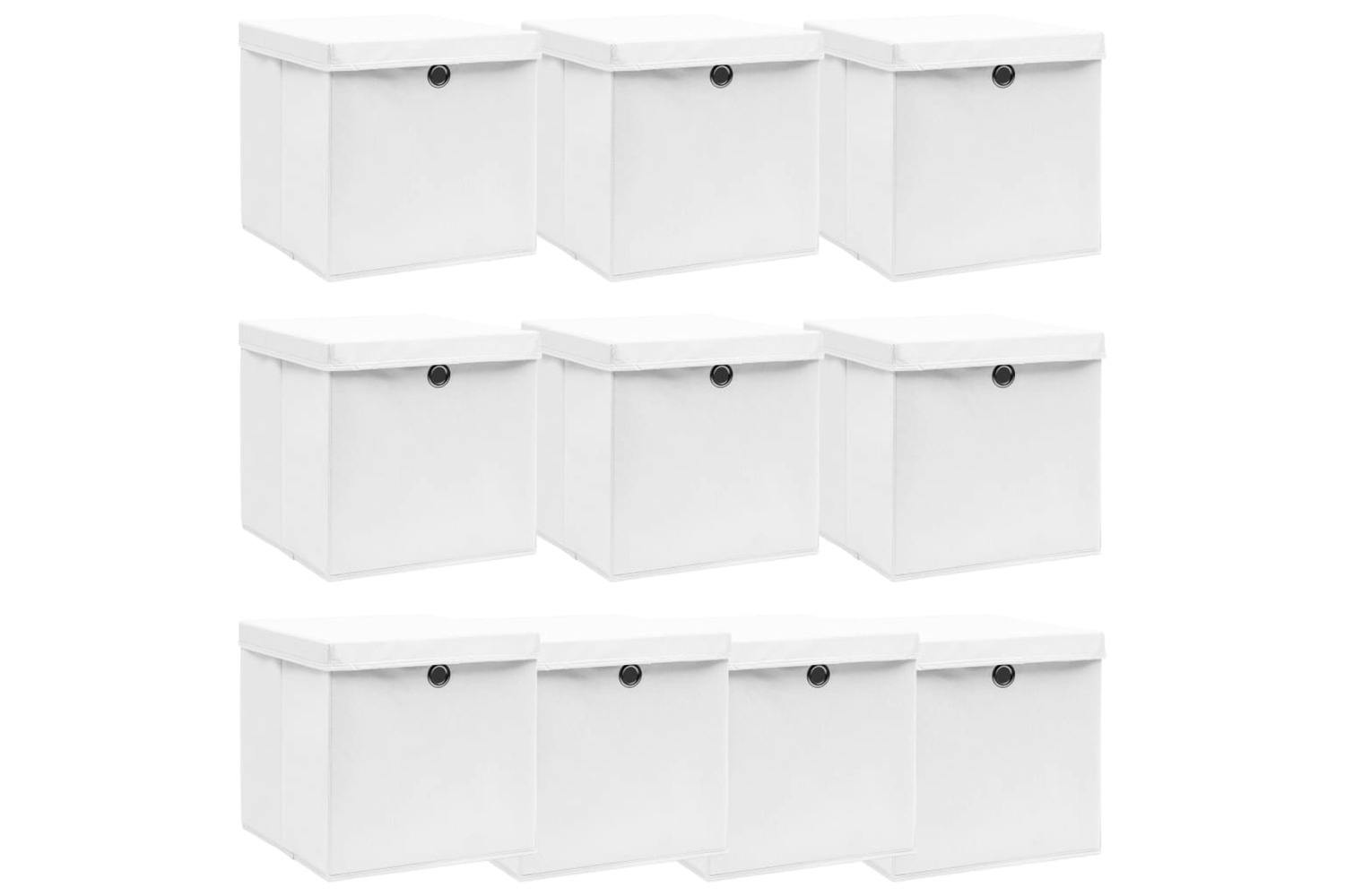 Vidaxl 288352 Storage Boxes With Lids 10 Pcs White 32x32x32 Cm Fabric
