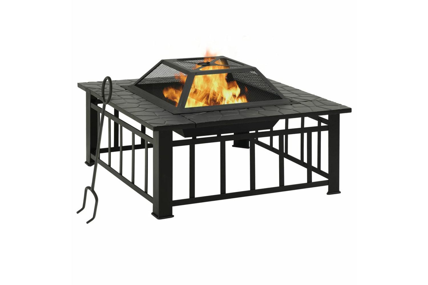 vidaXL 311888 Garden Fire Pit With Poker 81x81x47cm Xxl Steel