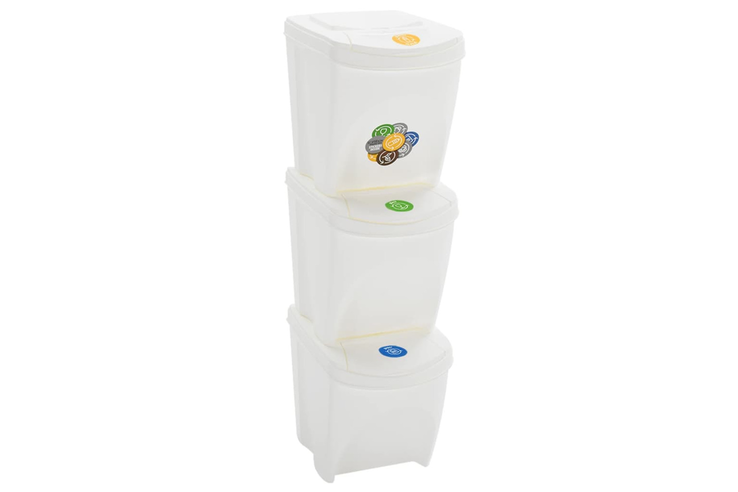 vidaXL 152199 Stackable Garbage Bin Boxes 3 Pcs White 75 L Polypropylene