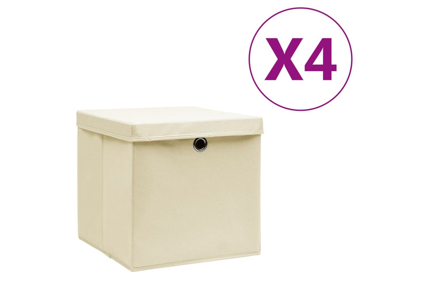 vidaXL 325216 Storage Boxes With Covers 4 Pcs 28x28x28cm Cream