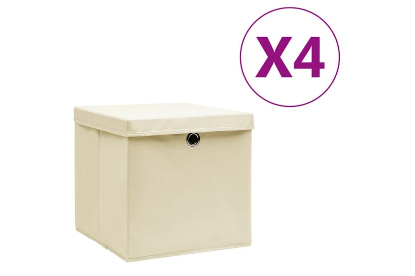 Vidaxl 325216 Storage Boxes With Covers 4 Pcs 28x28x28 Cm Cream