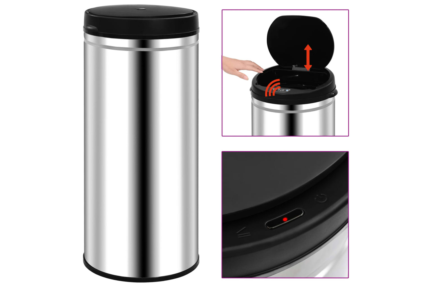 vidaXL 322697 Automatic Sensor Dustbin 80 L Stainless Steel