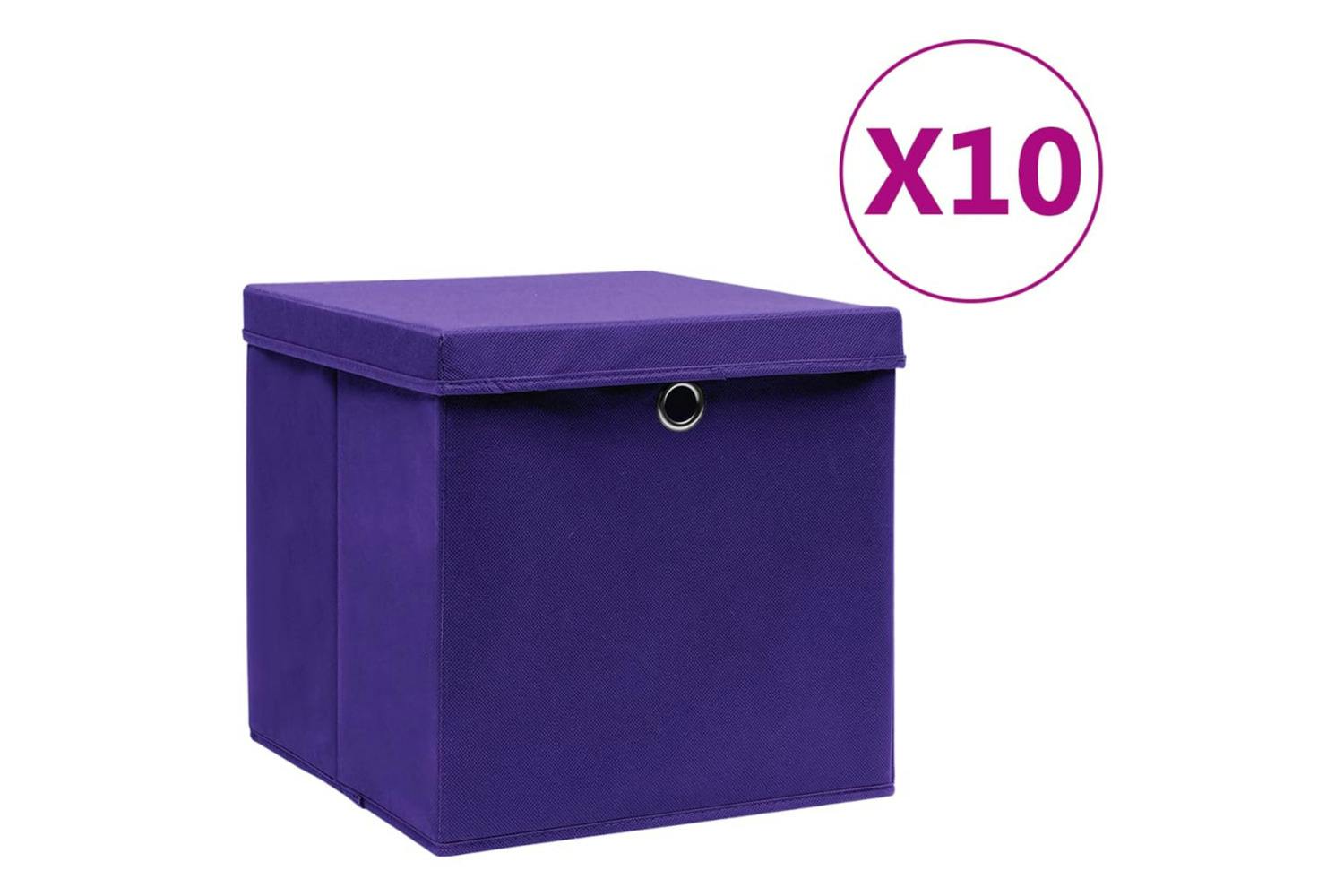 Vidaxl 325214 Storage Boxes With Covers 10 Pcs 28x28x28 Cm Purple