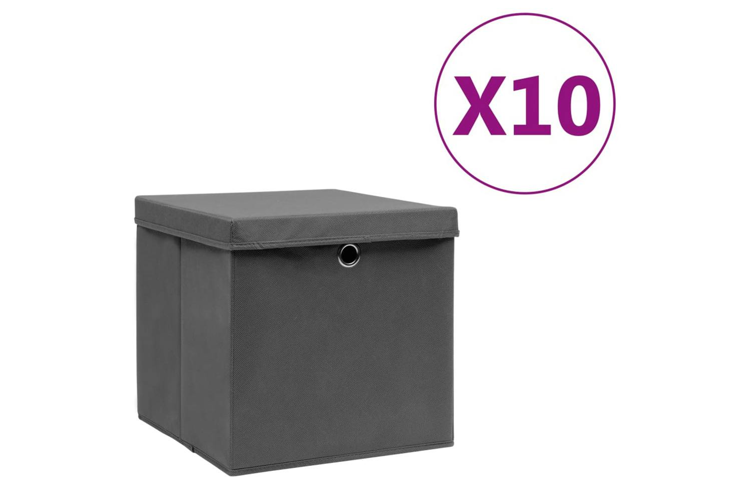 Vidaxl 325194 Storage Boxes With Covers 10 Pcs 28x28x28 Cm Grey