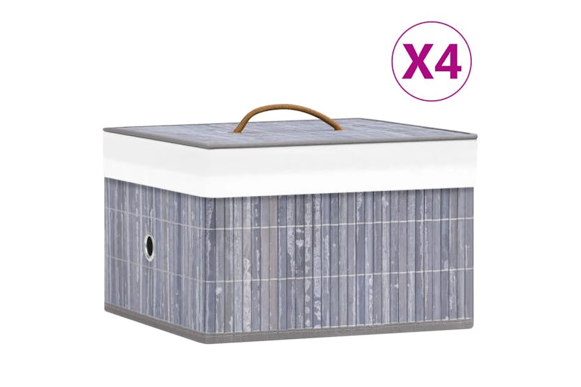 Vidaxl 320767 Bamboo Storage Boxes 4 Pcs Grey