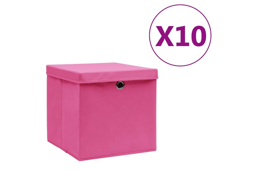 Vidaxl 325206 Storage Boxes With Covers 10 Pcs 28x28x28 Cm Pink