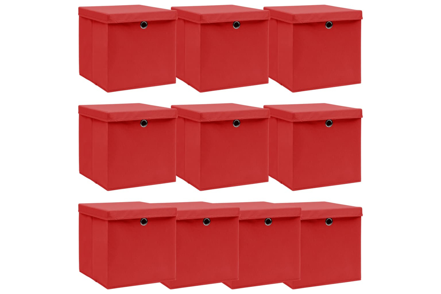 Vidaxl 288364 Storage Boxes With Lids 10 Pcs Red 32x32x32 Cm Fabric