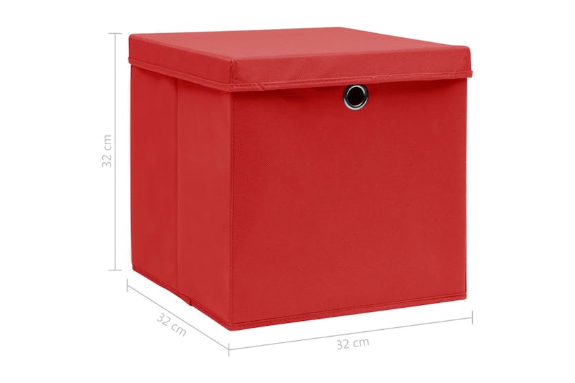 Vidaxl 288362 Storage Boxes With Lids 4 Pcs Red 32x32x32 Cm Fabric