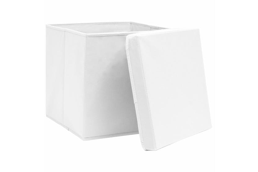 Vidaxl 288352 Storage Boxes With Lids 10 Pcs White 32x32x32 Cm Fabric