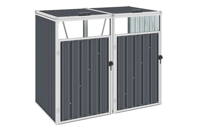 Vidaxl Double Garbage Bin Shed Grey 143x81x121 Cm Steel