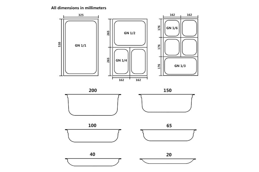 Vidaxl 50892 Gastronorm Containers 12 Pcs Gn 1/3 20 Mm Stainless Steel