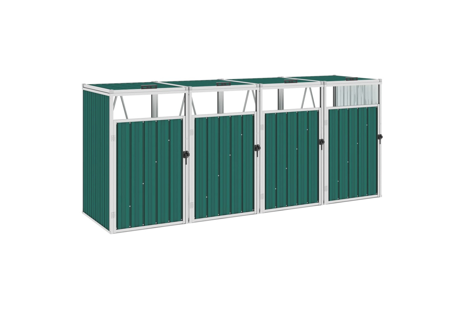 vidaXL Quadruple Garbage Bin Shed Green 286x81x121cm Steel