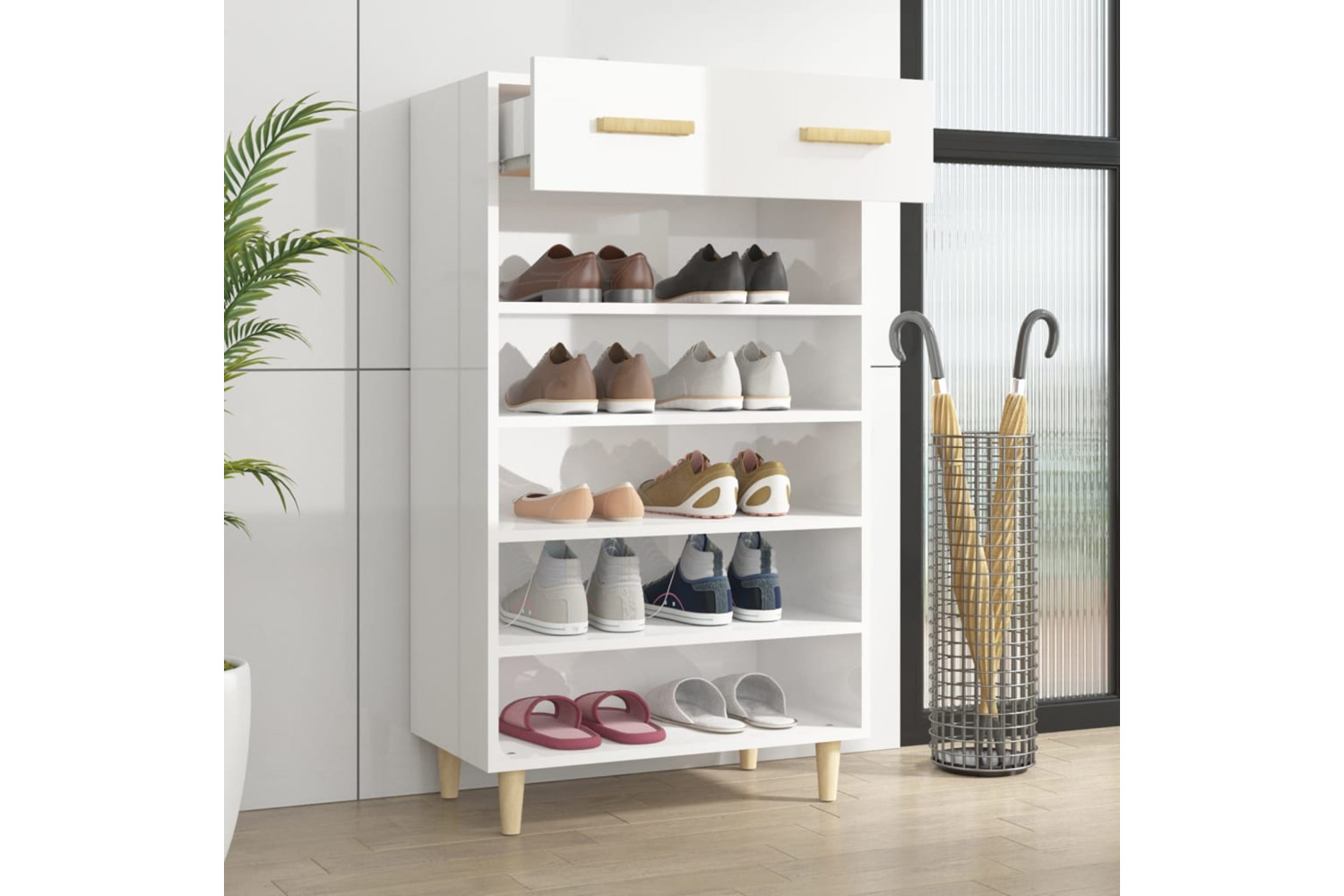 vidaXL 812786 Shoe Cabinet High Gloss White 60x35x105cm Engineered Wood