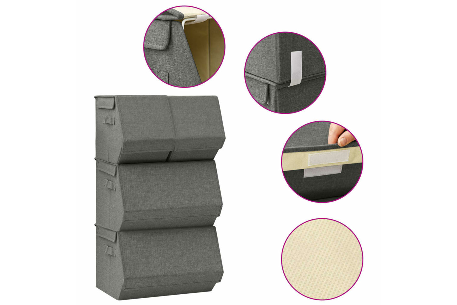 vidaXL 332902 Stackable Storage Box Set Of 4 Pieces Fabric Anthracite