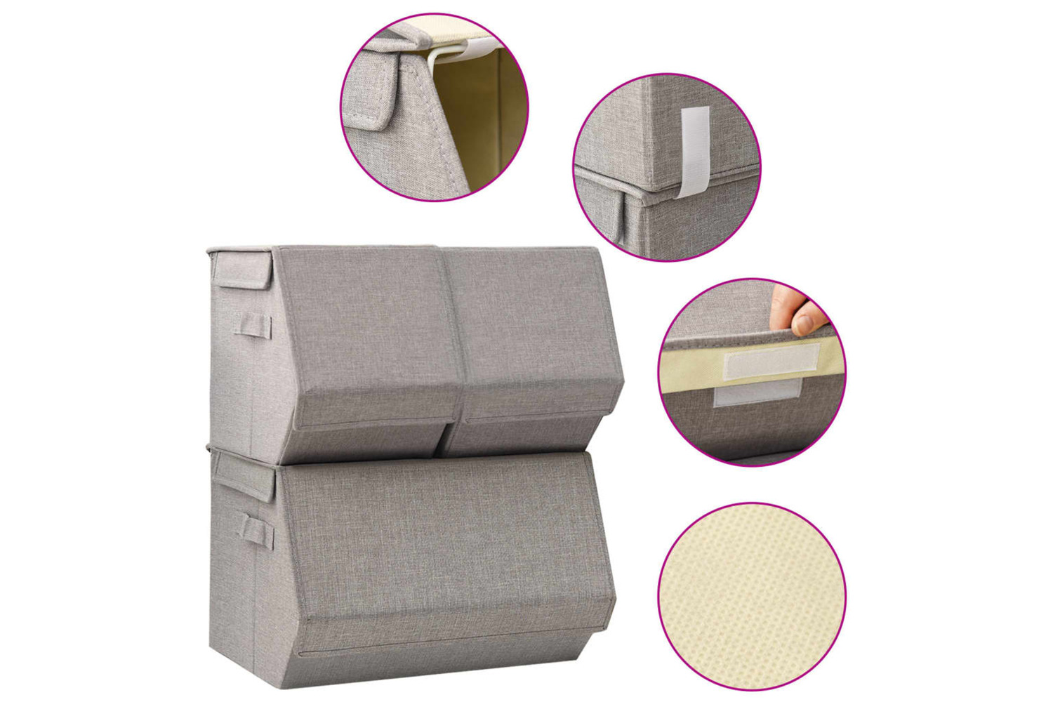 vidaXL 332891 Stackable Storage Box Set Of 3 Pieces Fabric Grey