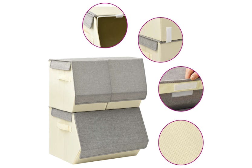 Vidaxl 332892 Stackable Storage Box Set Of 3 Pieces Fabric Grey & Cream
