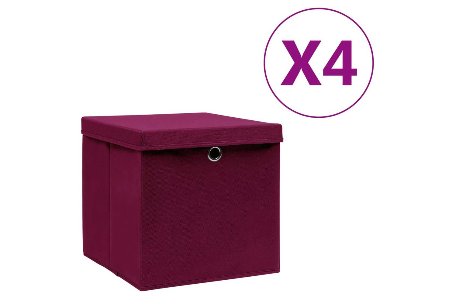 Vidaxl 325200 Storage Boxes With Covers 4 Pcs 28x28x28 Cm Dark Red