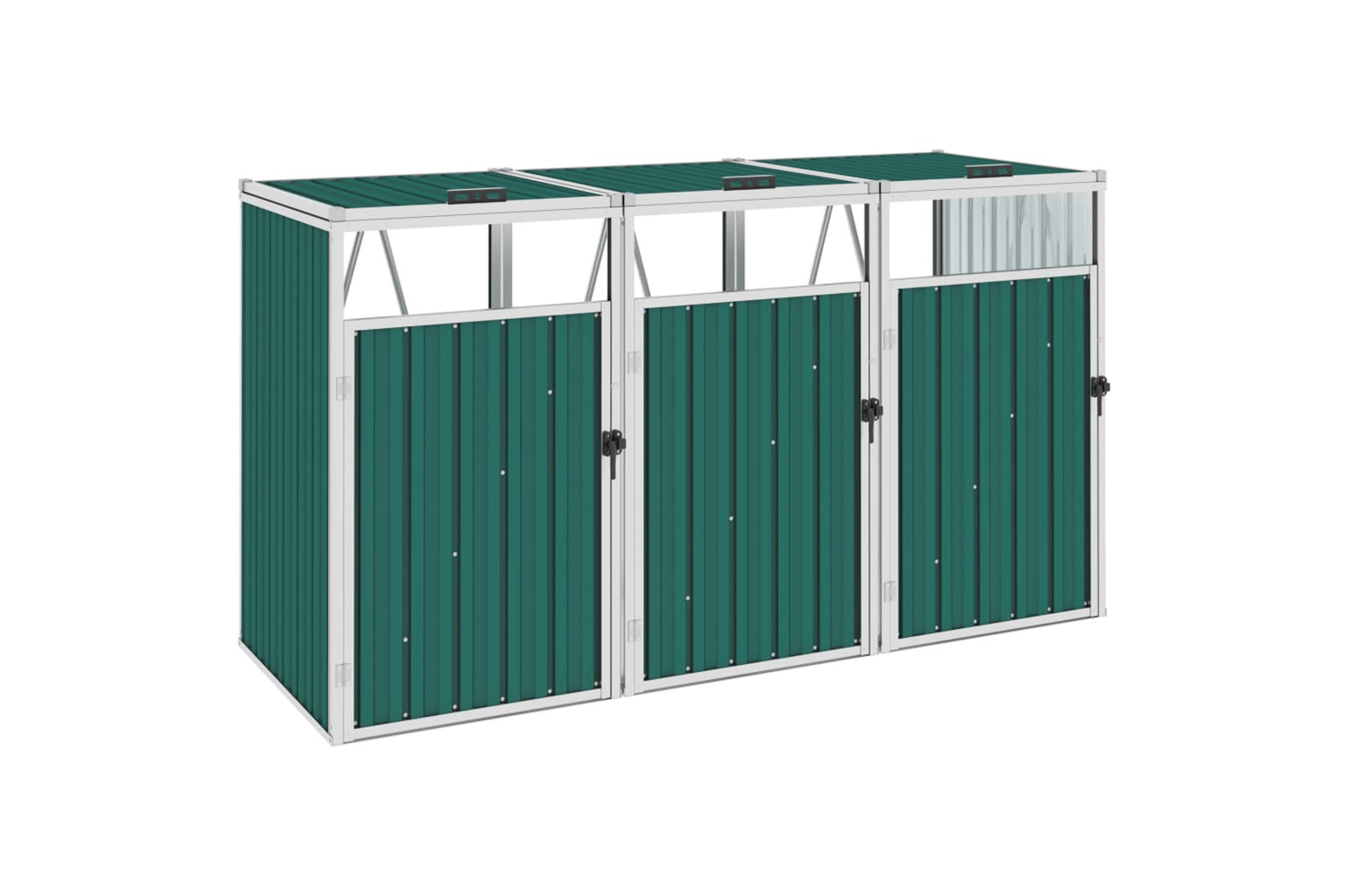 vidaXL Triple Garbage Bin Shed Green 213x81x121cm Steel
