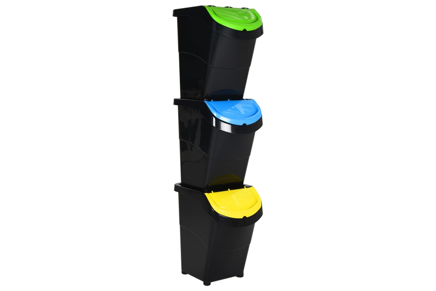 vidaXL 364071 Stackable Waste Bins With Lids 3 Pcs Black Pp 120 L
