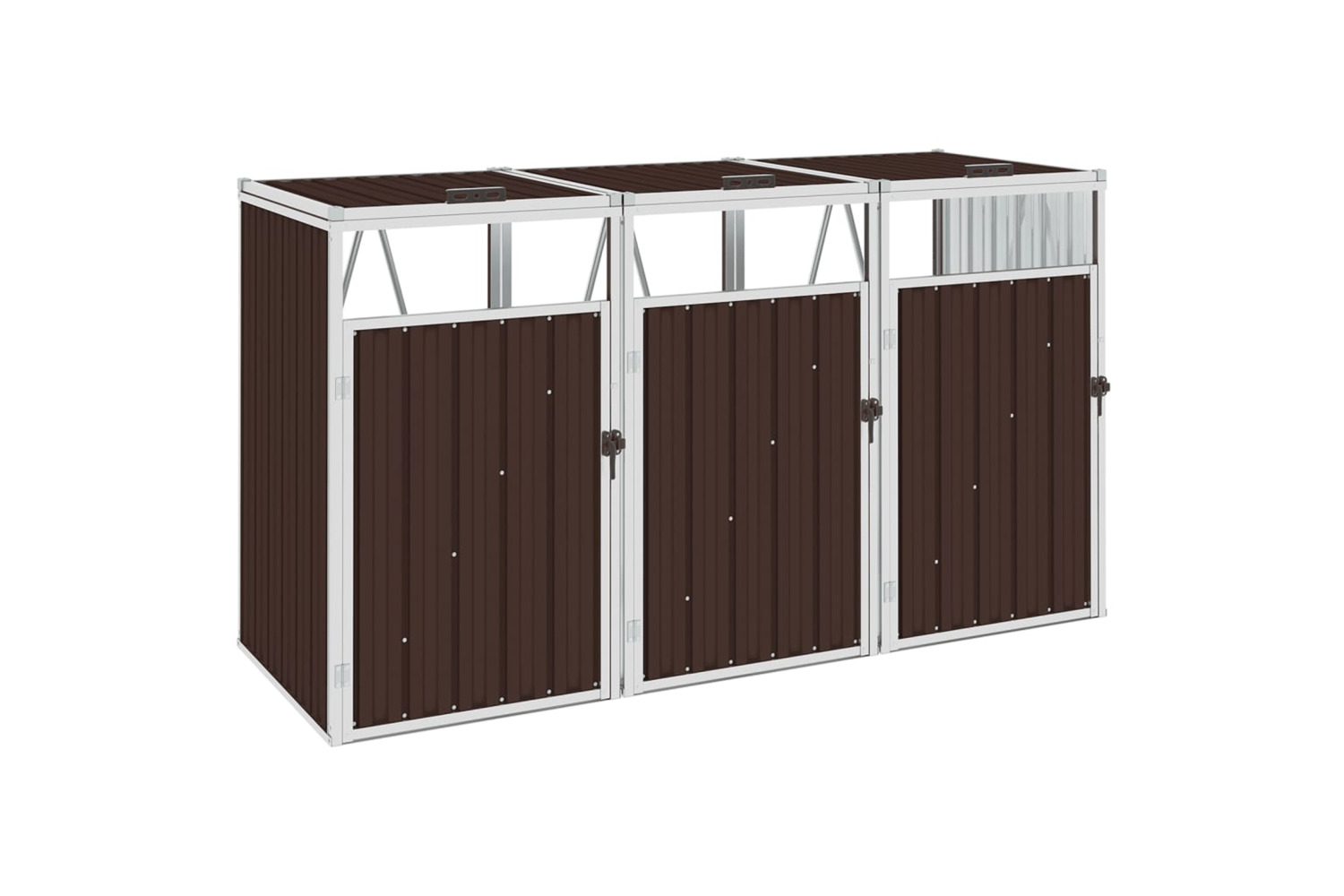 vidaXL Triple Garbage Bin Shed Brown 213x81x121cm Steel