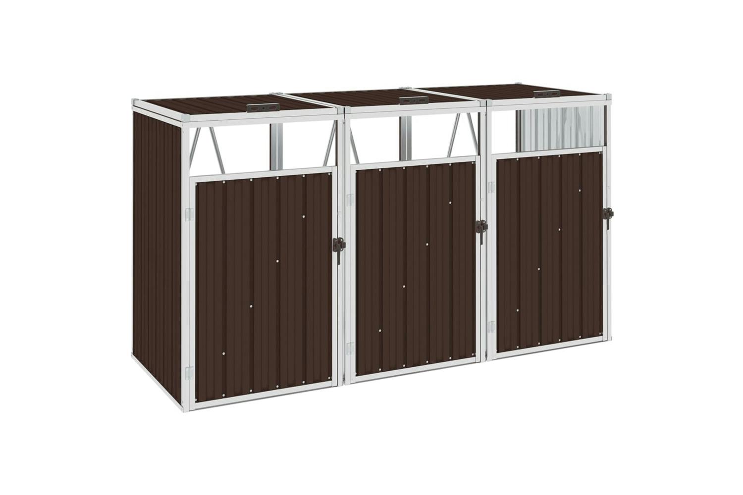 Vidaxl Triple Garbage Bin Shed Brown 213x81x121 Cm Steel