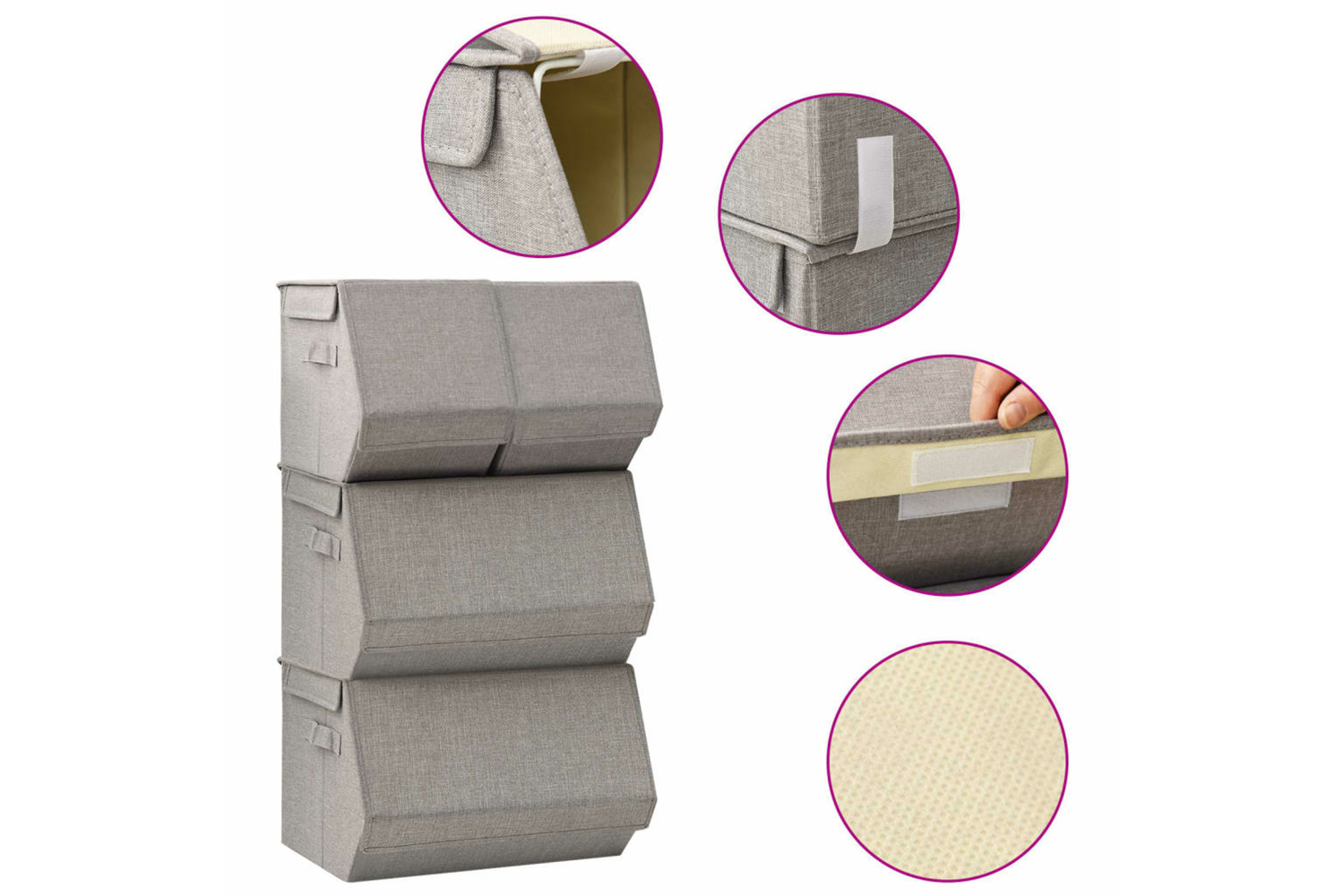 vidaXL 332900 Stackable Storage Box Set Of 4 Pieces Fabric Grey