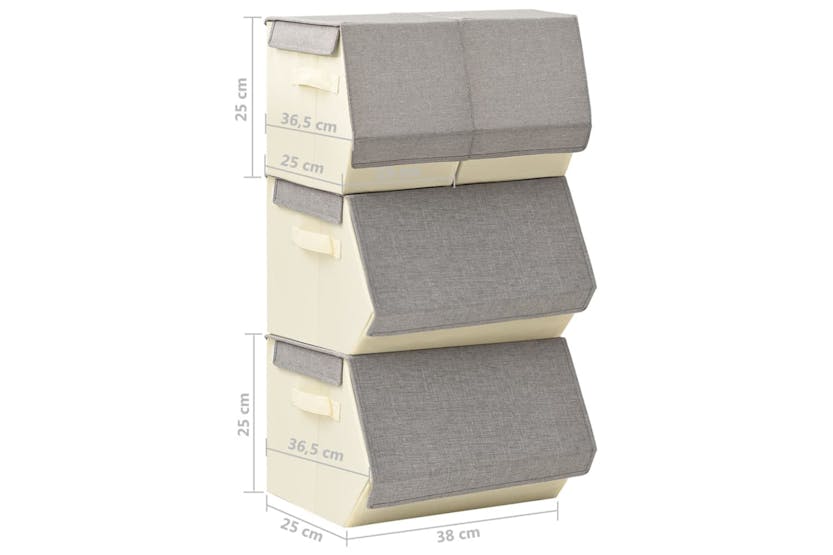 Vidaxl 332901 Stackable Storage Box Set Of 4 Pieces Fabric Grey & Cream