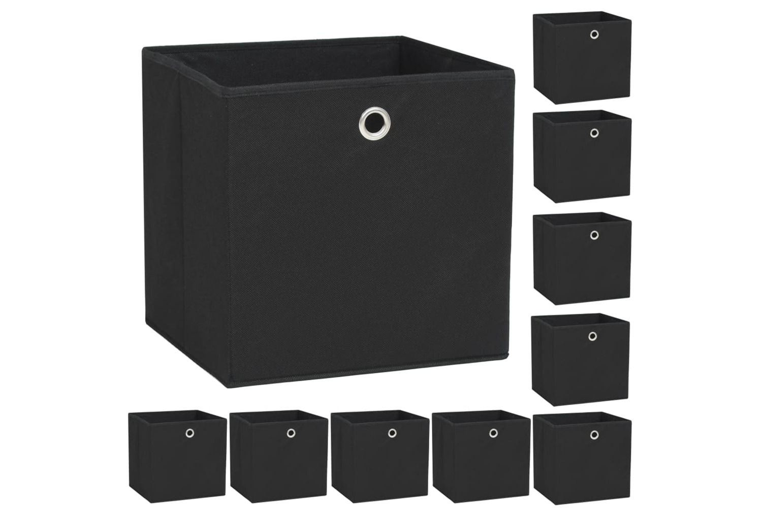 vidaXL 245746 Storage Boxes 10 Pcs Non-woven Fabric 32x32x32cm Black
