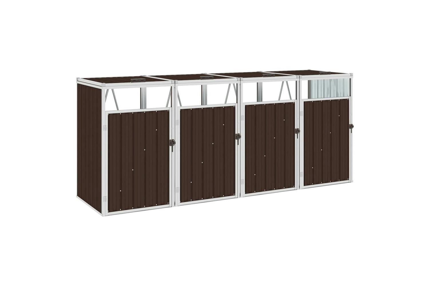 Vidaxl Quadruple Garbage Bin Shed Brown 286x81x121 Cm Steel