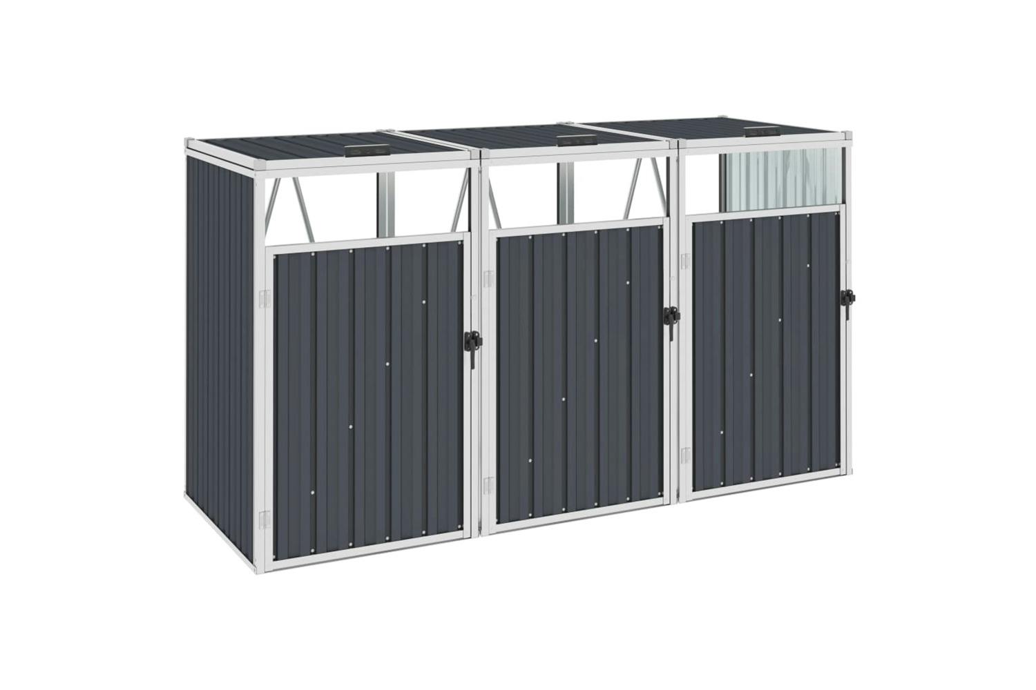 Vidaxl Triple Garbage Bin Shed Anthracite 213x81x121 Cm Steel