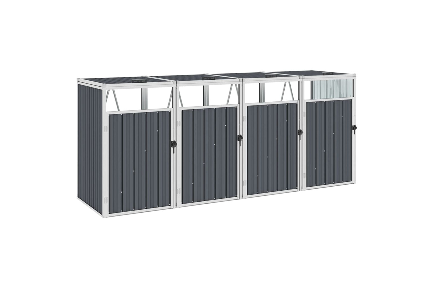 vidaXL Quadruple Garbage Bin Shed Grey 286x81x121cm Steel