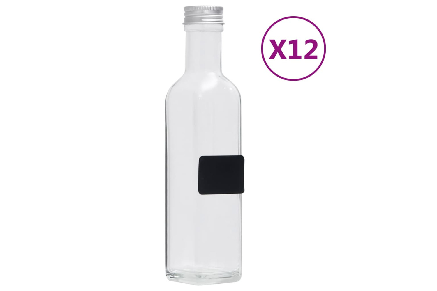 vidaXL 150707 Glass Bottles With Screw Cap 12 Pcs Square 250 Ml