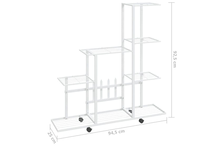 Vidaxl 336115 Flower Stand With Wheel 94.5x25x92.5 Cm White Metal