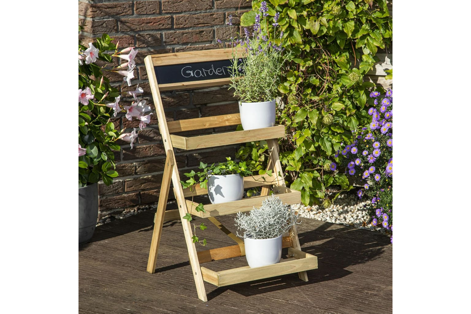 Hi 446208 3-tier Foliding Plant Stand Rack Wood