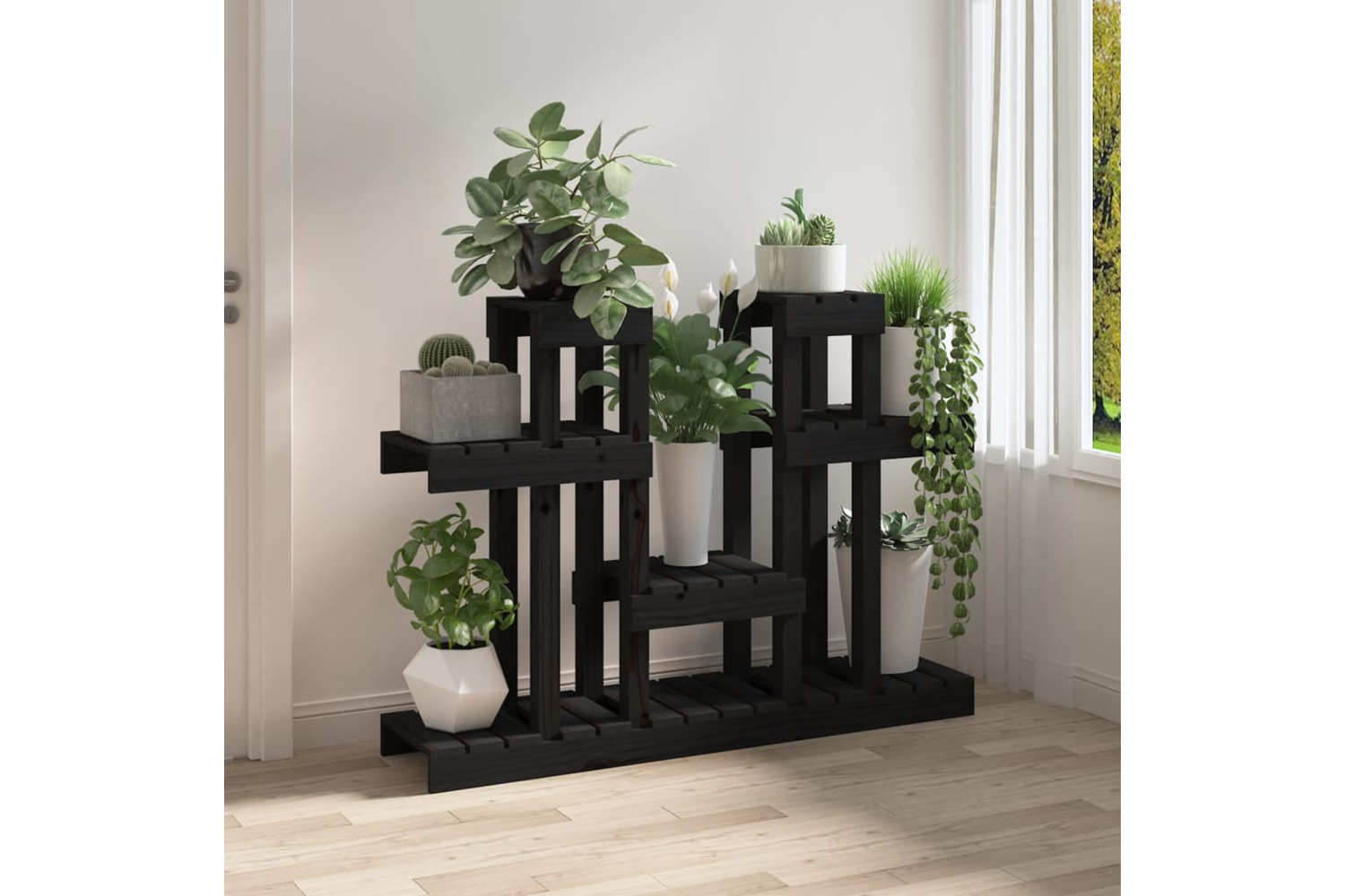 vidaXL 822101 Plant Stand Black 104.5x25x77.5cm Solid Wood Pine
