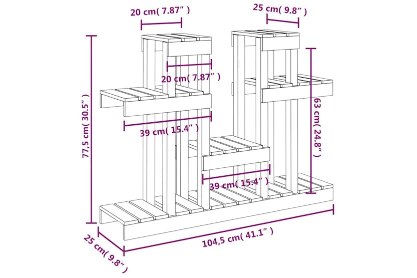Vidaxl 822100 Plant Stand Honey Brown 104.5x25x77.5 Cm Solid Wood Pine