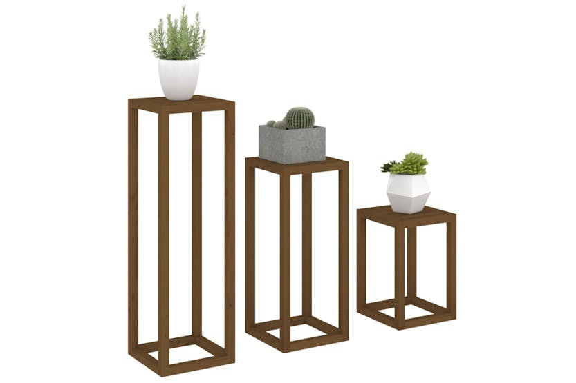 Vidaxl 822270 3 Piece Plant Stand Set Honey Brown Solid Wood Pine