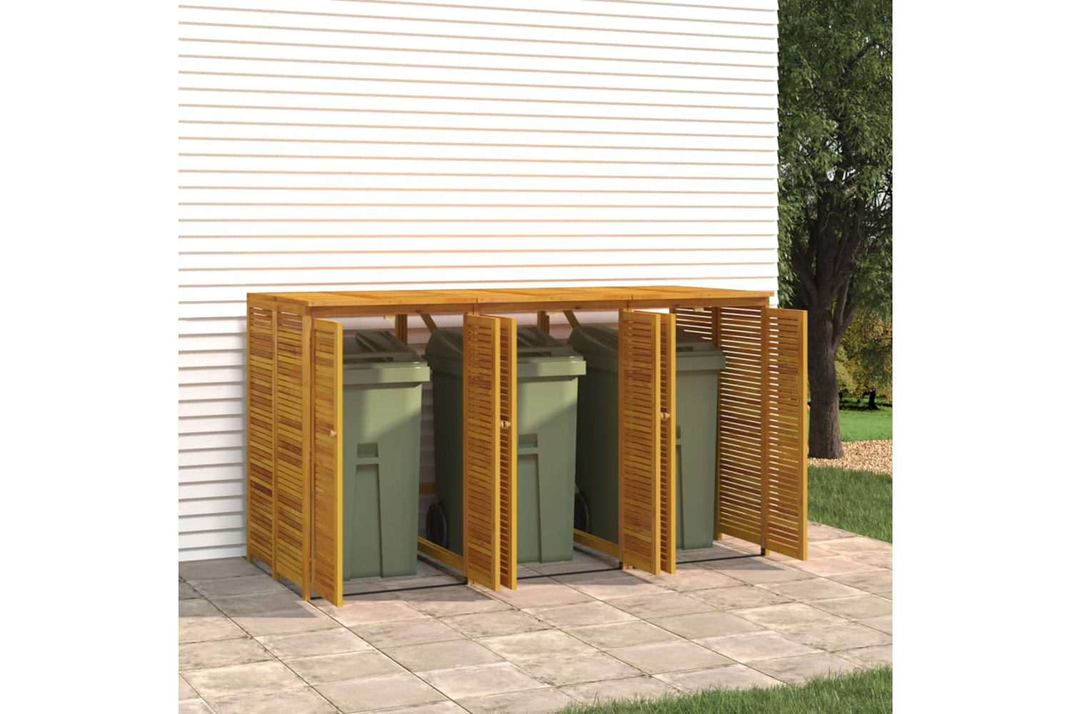 vidaXL 3155240 Triple Garbage Bin Shed 210x89x117cm Solid Wood Acacia